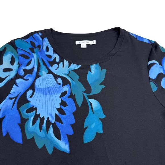 Chico's Women's LS Blouse Top Black & Blue Floral, Size 2 (US L) - Picture 3 of 8